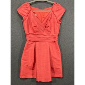 Alfred Sung Candy Coral Dupioni V-Neck Cap Sleeve Cocktail Dress D500 Womens 12